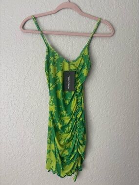 Green Tie-Dye Ruched Strappy Bodycon Dress
